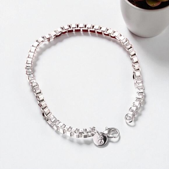 4MM box chain 925 Stamp Silver color Bracelet 7” Unisex - Picture 4 of 4